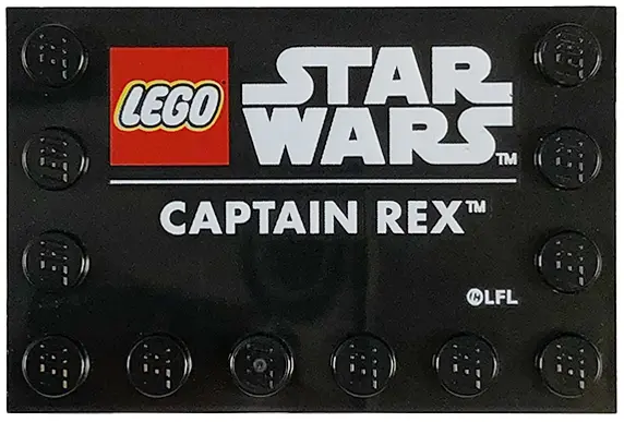Black Tile, Modified 4 x 6 with Studs on Edges with LEGO Star Wars Logo and White 'CAPTAIN REX' Patt