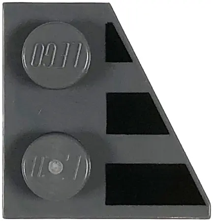 Dark Bluish Gray Wedge, Plate 2 x 2 Right with 3 Black Stripes Pattern