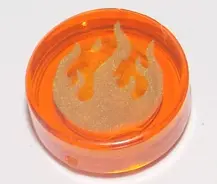Trans-Orange Tile, Round 1 x 1 with Gold Flames Pattern