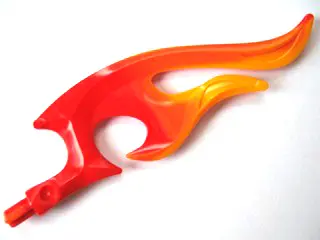 Red Wave Rounded Curved Double with Axle End (Flame) with Marbled Bright Light Orange Pattern