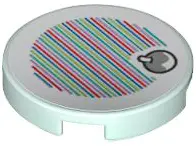 Light Aqua Tile, Round 2 x 2 with Bottom Stud Holder with Super Mario Scanner Code Fruit Pattern (St