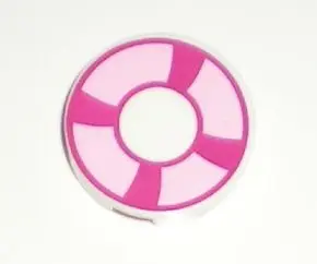 White Tile, Round 2 x 2 with Magenta and Bright Pink Life Preserver, Curved Bands Pattern
