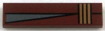 Reddish Brown Tile 1 x 4 with Gray Triangle and Three Orange Stripes Pattern