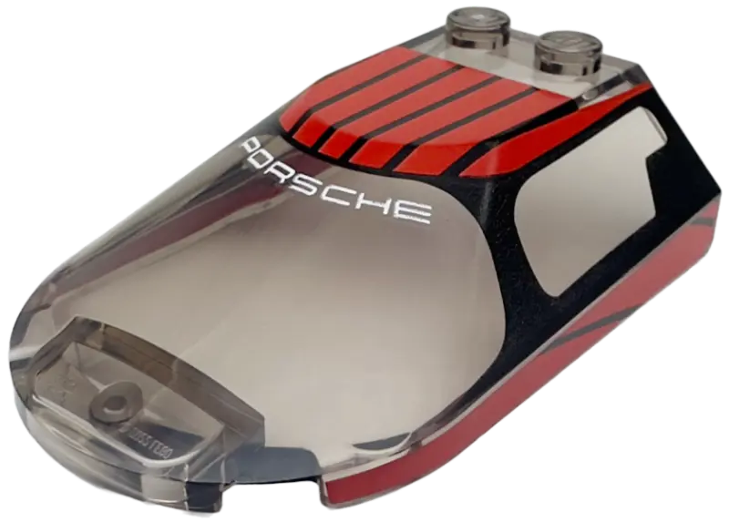 Trans-Brown Windscreen 6 x 4 x 1 1/3 Canopy Sloped Sides with White 'PORSCHE', Red Roof, and Black S