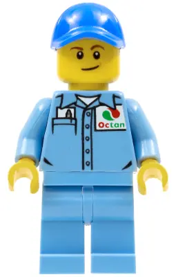 Medium Blue Uniform Shirt with Pocket and Octan Logo, Medium Blue Legs, Blue Cap with Hole, Lopsided