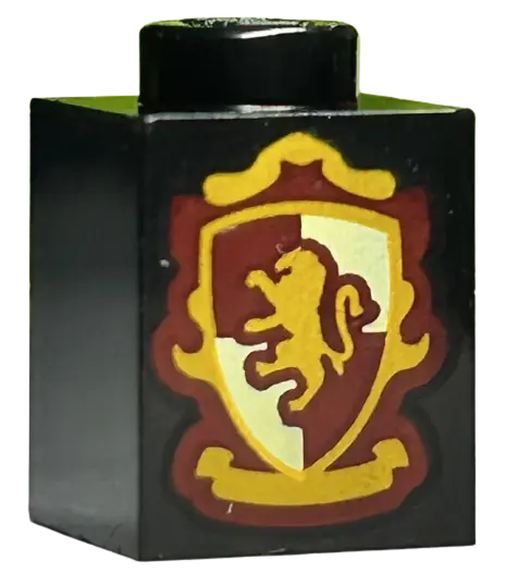 Black Brick 1 x 1 with Bright Light Orange, Bright Light Yellow and Dark Red Gryffindor House Lion C