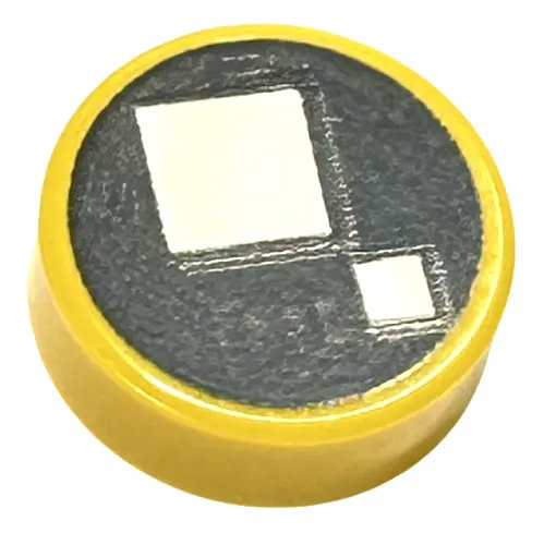 Yellow Tile, Round 1 x 1 with 2 White Squares on Black Background Pattern (BrickHeadz Hedwig / Tom E