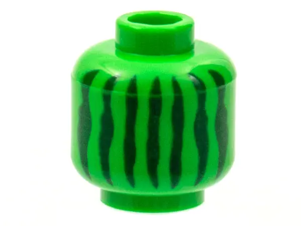 Bright Green Minifigure, Head without Face with Dark Green Irregular Vertical Lines Pattern (Waterme