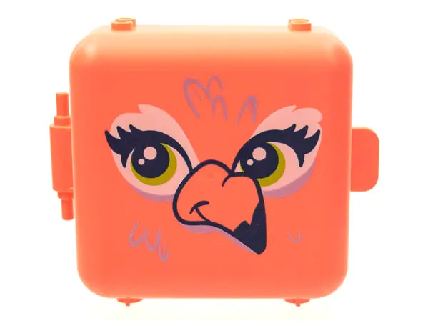 Coral Container, Box 3 x 8 x 6 2/3 Half Front with Flamingo Bird Face Pattern