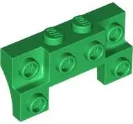 Green Brick, Modified 2 x 4 - 1 x 4 with 2 Recessed Studs and Thin Side Arches