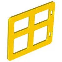 Yellow Duplo Door / Window Pane 1 x 4 x 3 with 4 Different Size Panes Square Corners