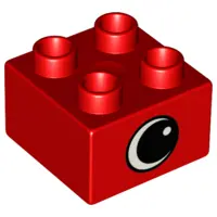 Red Duplo, Brick 2 x 2 with Black and White Eye with Spot Pattern on Opposite Sides