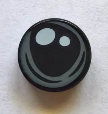 Black Tile, Round 1 x 1 with 2 White Spots and Dark Bluish Gray Irregular Circular Outline (Spider E