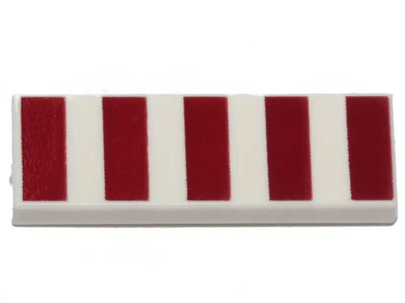 White Tile 1 x 3 with 5 Dark Red Stripes Pattern