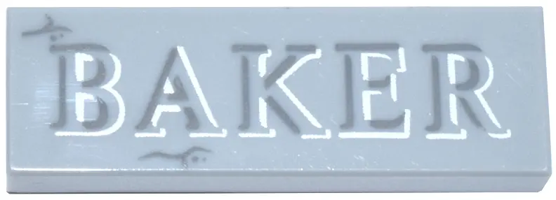 Bluish Gray Tile 1 x 3 with Stone Cracks and White and Dark Bluish Gray 'BAKER' Pattern