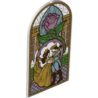 White Glass for Door Frame 1 x 6 x 7 Arched with Notches and Rounded Pillars with Stained Glass Rose