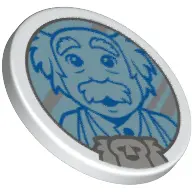 White Road Sign 2 x 2 Round with Clip with Metallic Light Blue Face with Bushy Eyebrows and Moustach