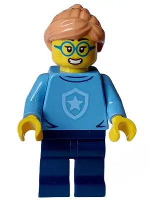 Police - City Officer in Training Female, Medium Blue Shirt with Badge, Dark Blue Legs, Nougat Hair,