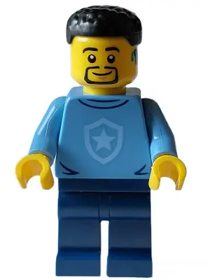 Police - City Officer in Training Male, Medium Blue Shirt with Badge, Dark Blue Legs, Black Short Ha