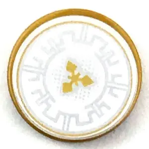 Pearl Gold Tile, Round 2 x 2 with Bottom Stud Holder with Silver Crenelations and Gold Throwing Star