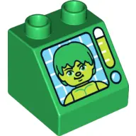 Green Duplo, Brick 2 x 2 x 1 1/2 Slope 45 with Hulk Pattern