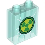 Trans-Light Blue Duplo, Brick 1 x 2 x 2 with Radiation Pattern