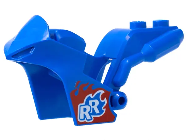 Blue Motorcycle Fairing, Stuntz Sport Bike Tapered Front with White 'RR' on Red and Blue Flames Patt