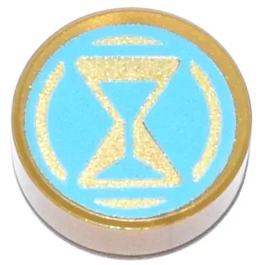 Pearl Gold Tile, Round 1 x 1 with Gold and Medium Azure Hourglass and Circle Pattern