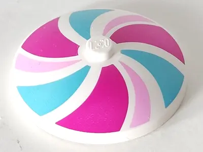 White Dish 4 x 4 Inverted (Radar) with Solid Stud with Bright Pink, Magenta, and Medium Azure Swirli