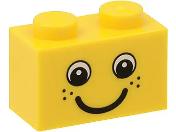 Yellow Brick 1 x 2 with Eyes and Freckles and Smile Pattern