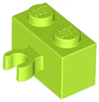 Lime Brick, Modified 1 x 2 with Open O Clip Thick (Vertical Grip)