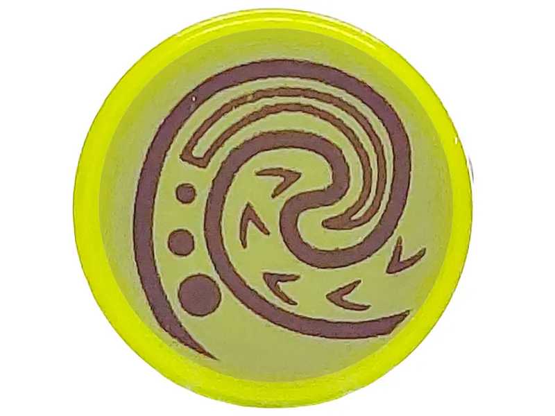 Lime Tile, Round 1 x 1 with Dark Brown Koru Spiral Symbol on Olive Green Background Pattern (Moana H