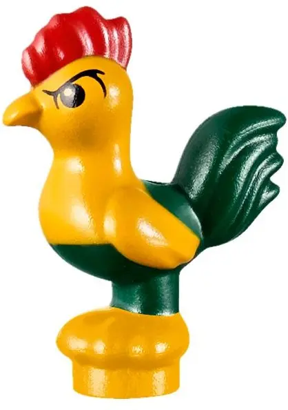 Bright Light Orange Chicken, Moana with Round Base with Dark Green Tail Feathers Pattern (Heihei)