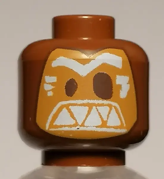Reddish Brown Minifigure, Head Alien Mask Medium Nougat with Dark Brown Eyes and White Eyebrows and 