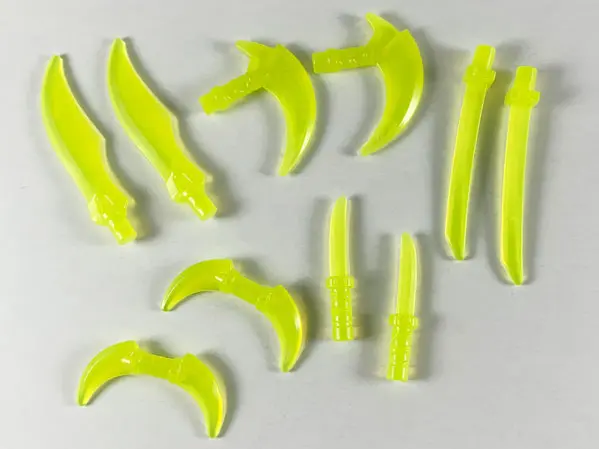 Trans-Neon Green Minifigure, Weapon Pack Hooks, Knives, and Swords, 10 in Bag (Multipack)