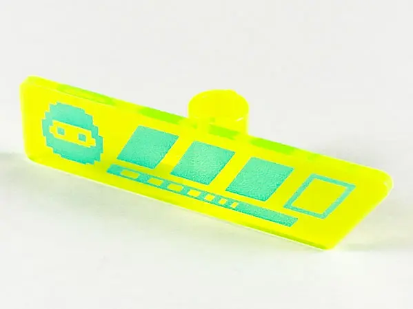 Trans-Neon Green Minifigure, Utensil Gameplayer Label with Pixelated Medium Azure Ninja Head and Bro