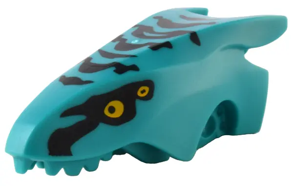 Dark Turquoise Dragon Head (Avatar Ikran) Jaw Upper with Black Stripes and Bright Light Orange Eyes 