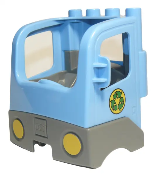 Medium Blue Duplo Cabin Truck Semi-Tractor Cab with Dark Bluish Gray Base and Recycling Arrows Patte