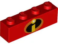 Red Brick 1 x 4 with Incredibles Symbol Pattern