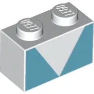 White Brick 1 x 2 with Medium Azure Trapezoids Pattern