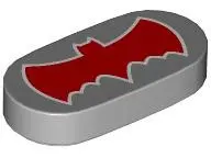 Light Bluish Gray Tile, Round 1 x 2 Oval with Red Bat Batman Logo Pattern