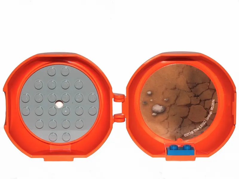Orange Container, Pod with Light Bluish Gray 6 x 6 Round Plate and Blue 1 x 2 Plate with The LEGO Mo