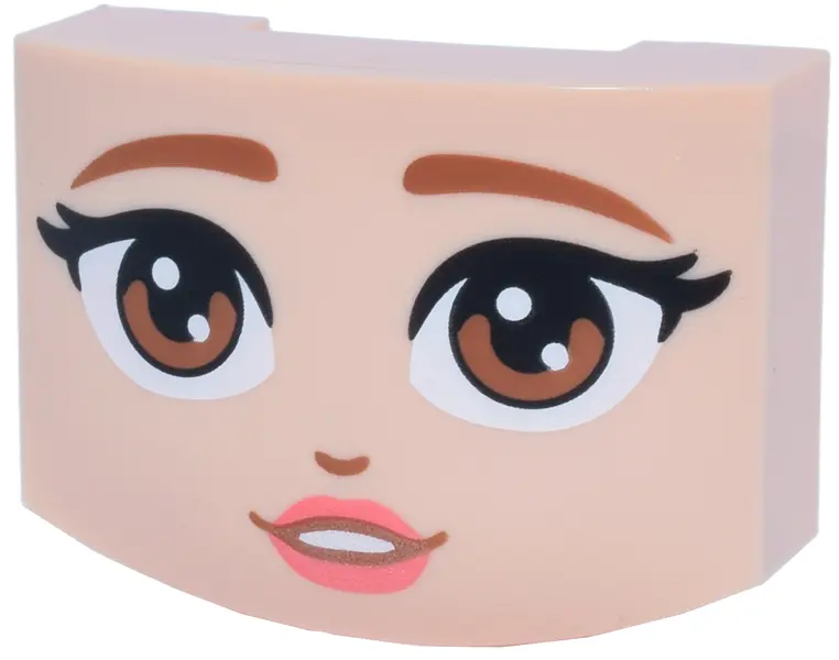 Light Nougat Wedge 3 x 4 x 1 1/3 Triple Curved No Studs with Sienna Eyebrows and Eyes, Nose and Cora