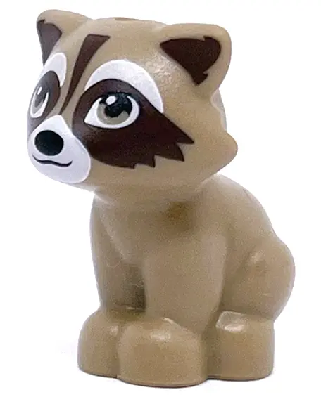Dark Tan Raccoon, Friends Style with White Muzzle, Black Nose, Dark Brown Markings on Face, Ears and