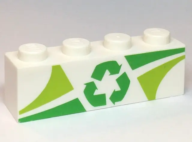 White Brick 1 x 4 with Lime and Green Triangles and Recycling Arrows Pattern