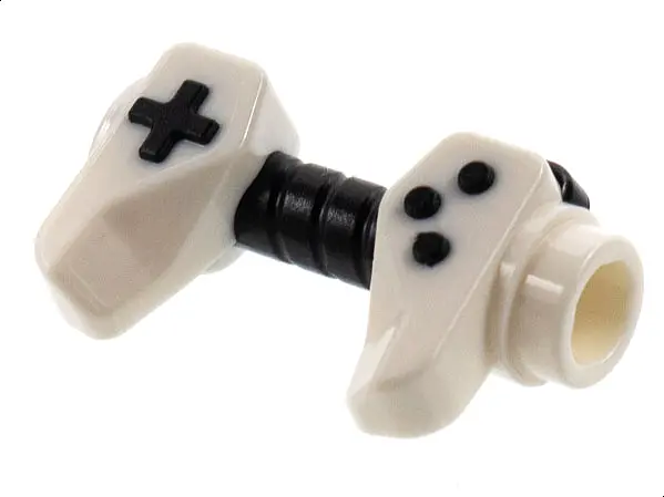 White Minifigure, Utensil Game Controller, Holes on Sides for Bar with Molded Black Buttons and Cent