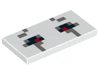White Tile 2 x 4 with Black, Dark Bluish Gray, and Red Rectangles Pattern (Minecraft Ghast Open Eyes