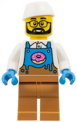 Donut Truck Vendor - Male, Dark Azure and Medium Nougat Apron with Donut over White Shirt, Medium No