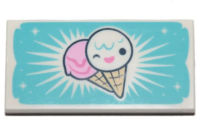 White Tile 2 x 4 with 2 Ice Cream Cones on Medium Azure Background and Stars Pattern