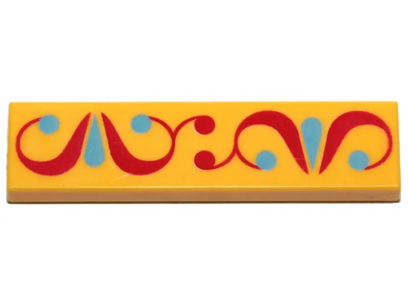 Yellow Tile 1 x 4 with Red and Medium Azure Ornament Pattern